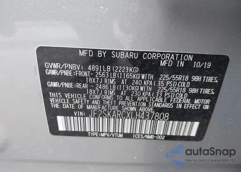 2020 Subaru Forester Sport from USA, damaged, VIN JF2SKARCXLH437808